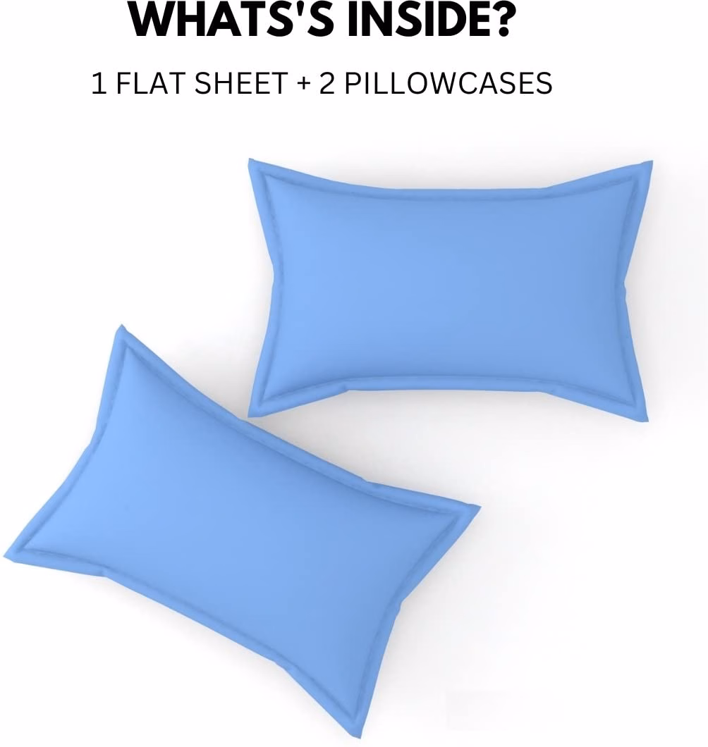Seasons Double Bedsheet with 2 Pillow Covers, Sky Blue - Image 4