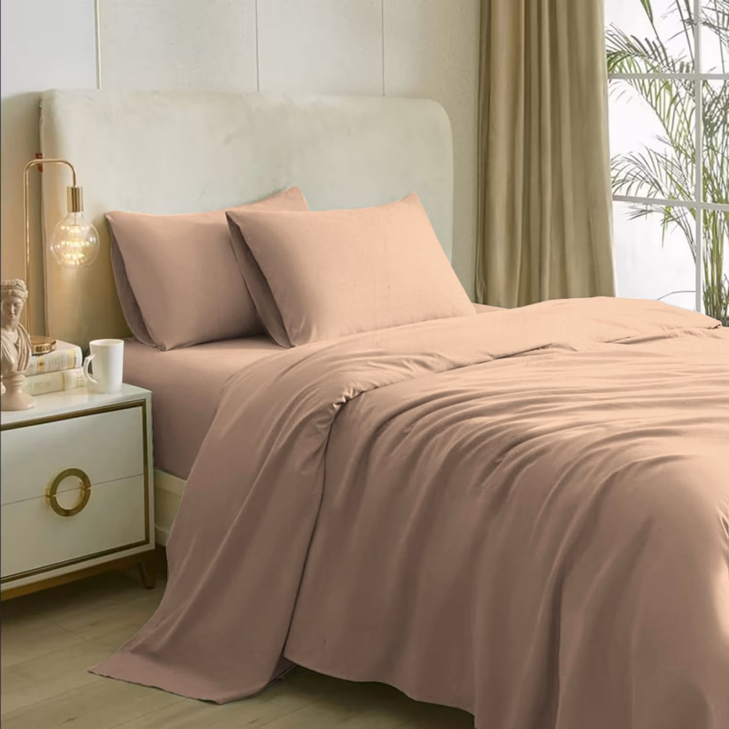 Seasons Apricot Bedsheets for King Size Bed & 2 Pillow Covers