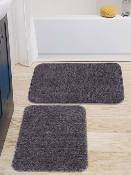 Seasons Microfiber Anti-Skid Bath Mat Pack of 2, Grey
