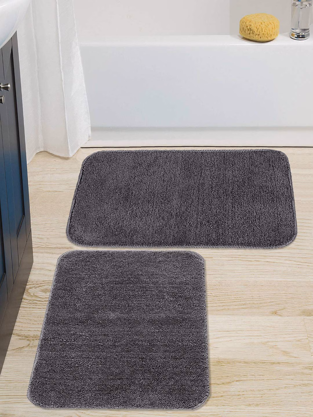 Seasons Microfiber Anti-Skid Bath Mat Pack of 2, Grey