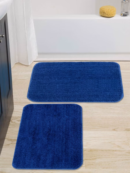 Seasons Microfiber Anti-Skid Bath Mat Pack of 2,Blue