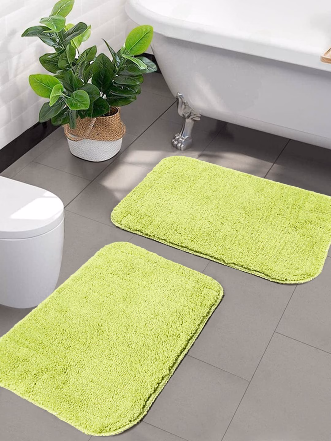 Sesaons Microfiber Bath Mat Pack of 2, Green - Image 3