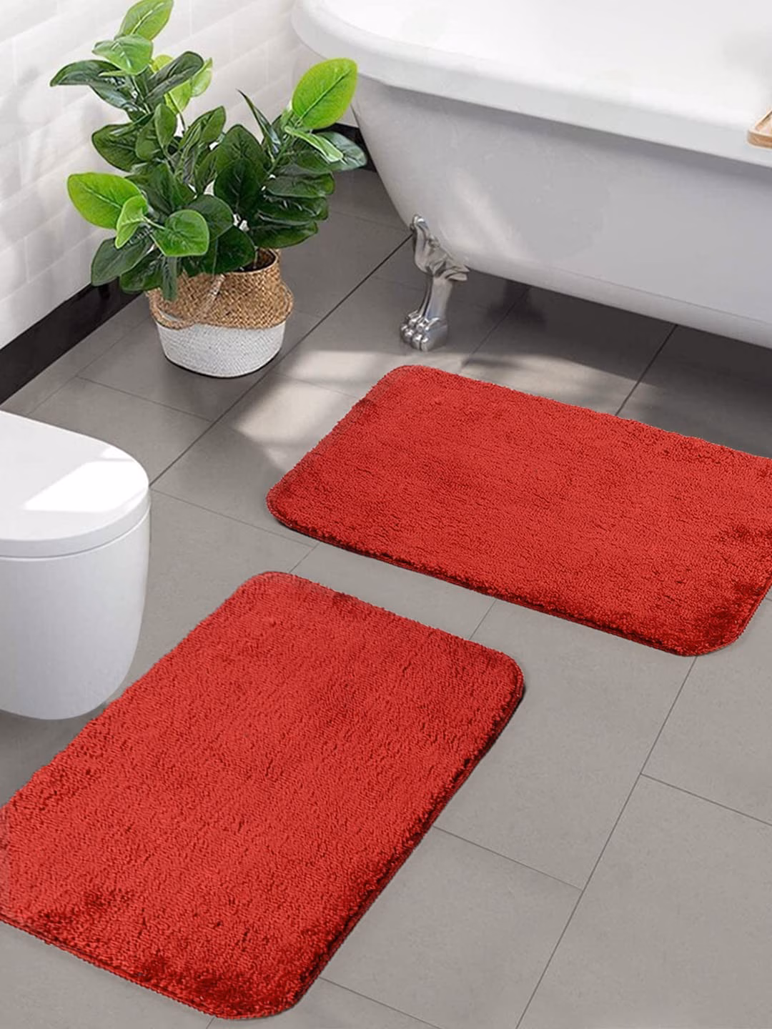 Seasons Microfiber Anti-Skid Bath Mat Pack of 2,Red