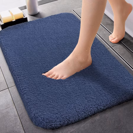 Seasons Microfiber Anti-Slip Bathmat Set, Navy Blue