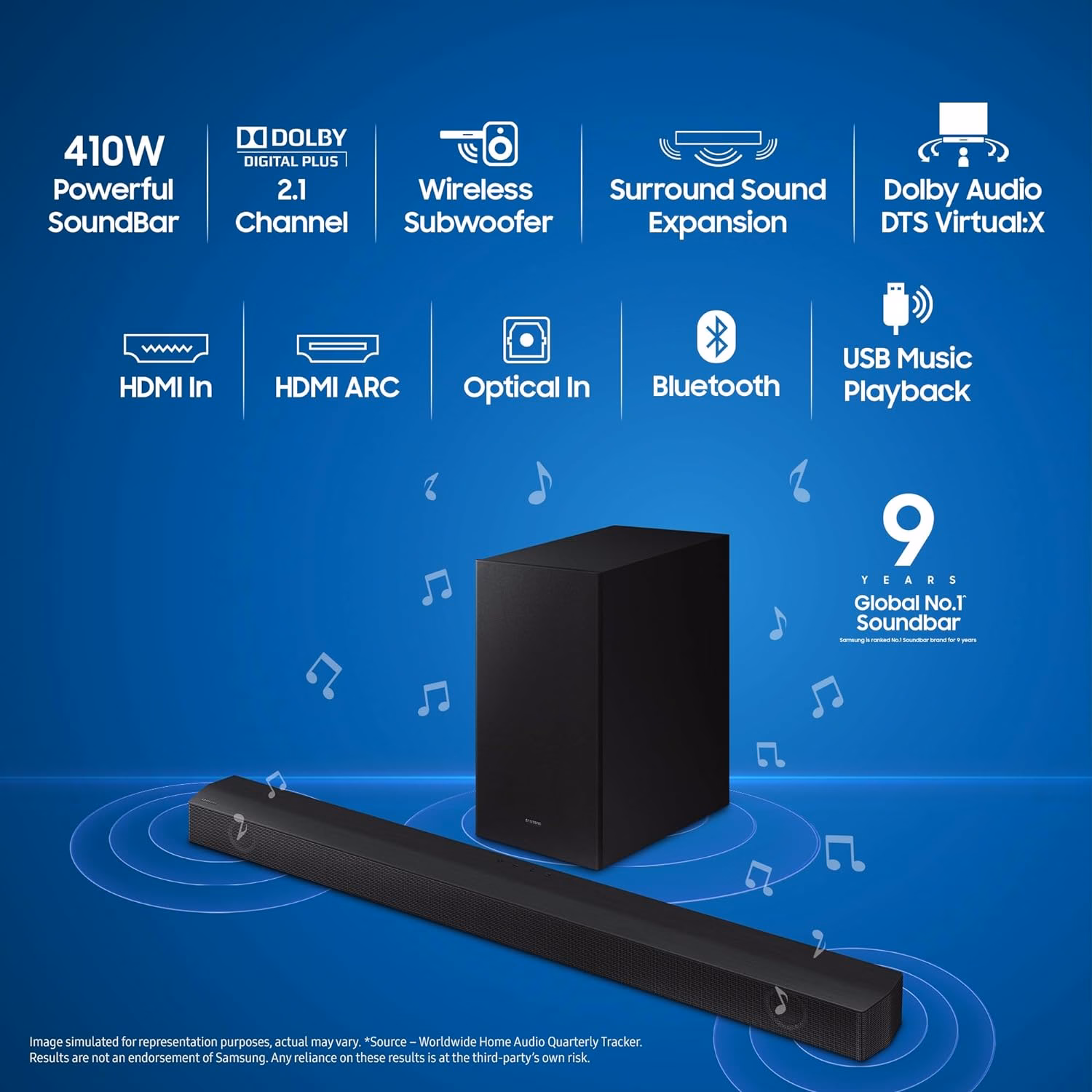 SAMSUNG HW-B55E/XL Wireless Subwoofer, Dolby 2ch & DTS Virtual X 410 W Bluetooth Soundbar?(Black, 2.1 Channel) - Image 3