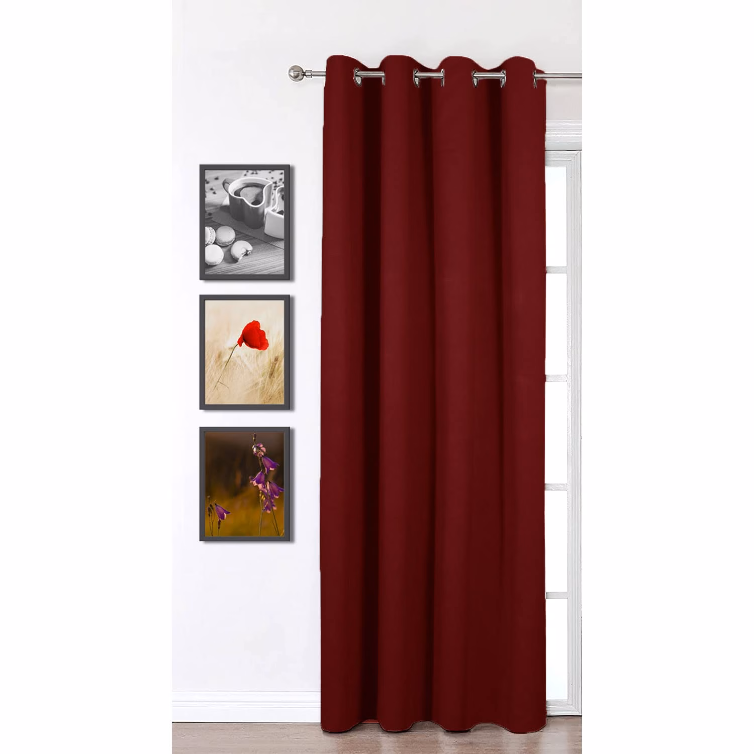 Seasons Maroon Colour Curtains 4 Feet & Single Piece