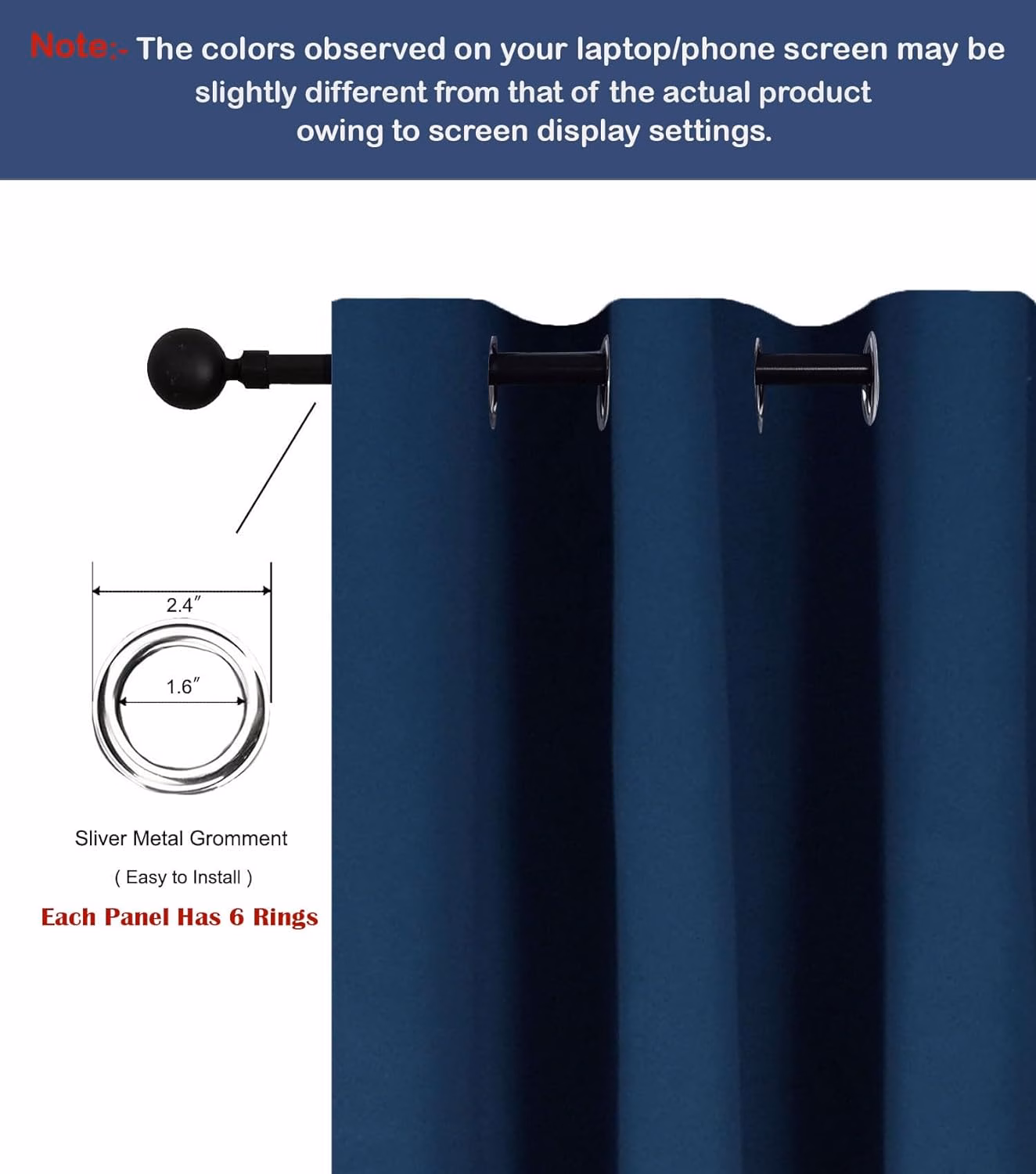 Seasons Long Door Curtains 9 Feet Set of 2, Navy Blue - Image 4
