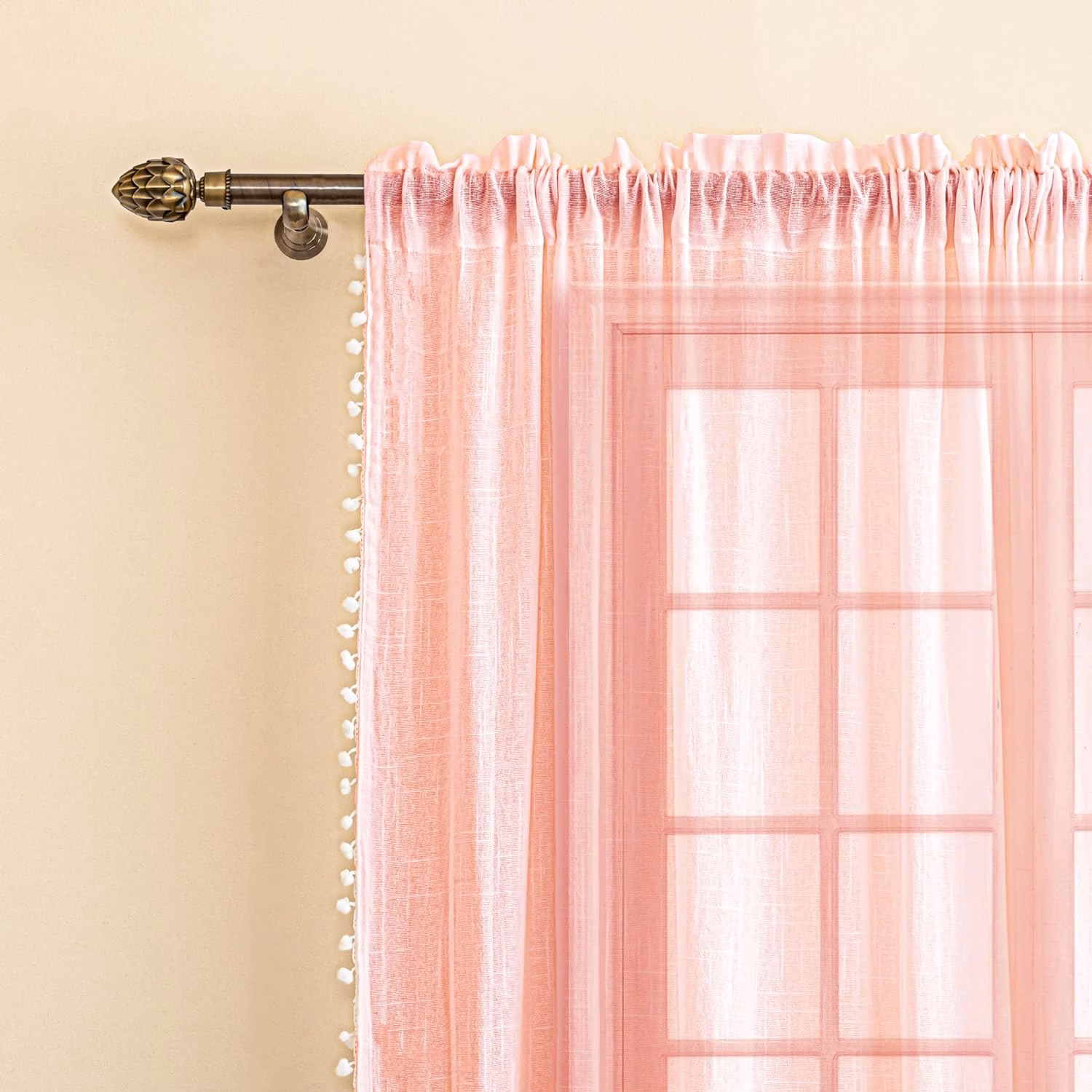 Seasons Linen Textured Sheer Curtains 5 Feet Long, Baby Pink - Image 3