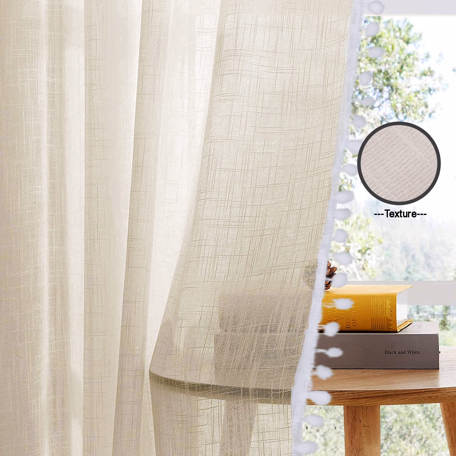 Seasons Window 5 Feet Curtains, Solid Beige - Image 4