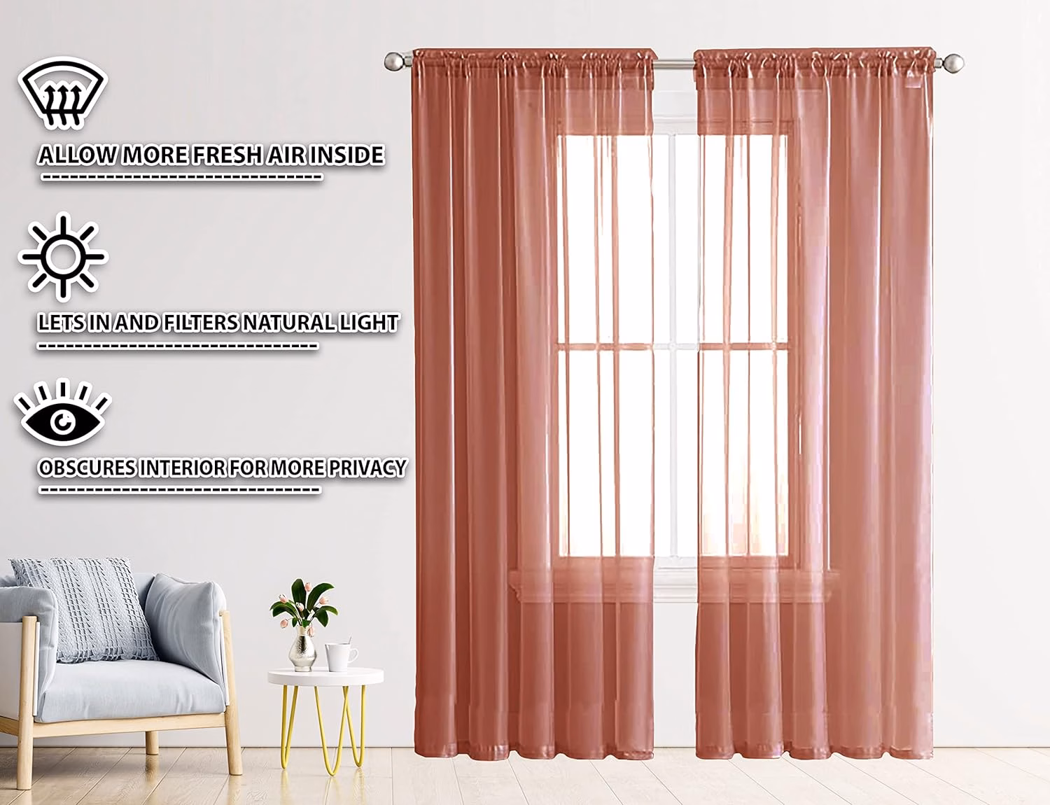 Seasons Sheer Curtains 9 Feet Long Door Cotton, Maroon - Image 3