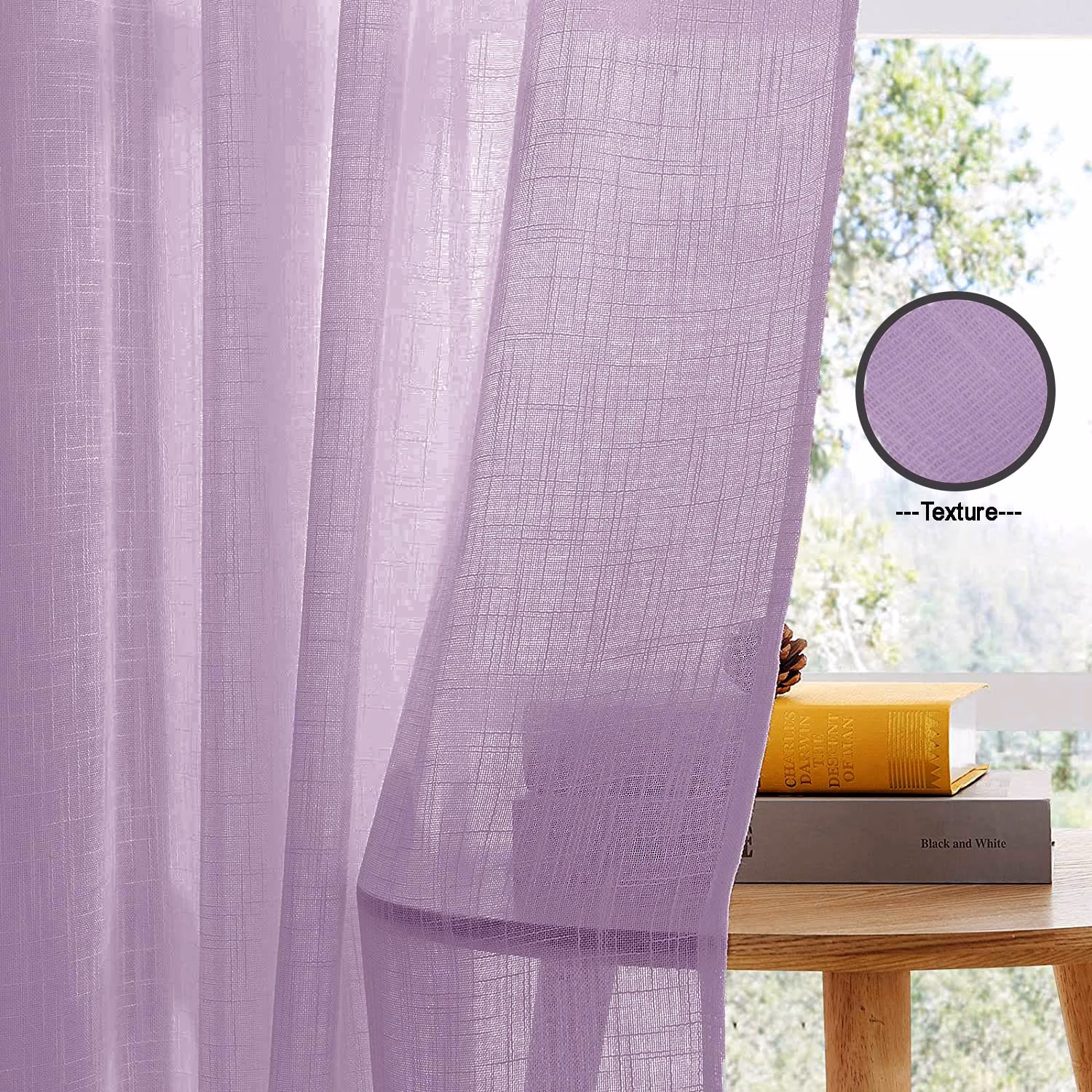 Seasons Sheer Cotton Curtains 5 Feet Long, Purple - Image 4