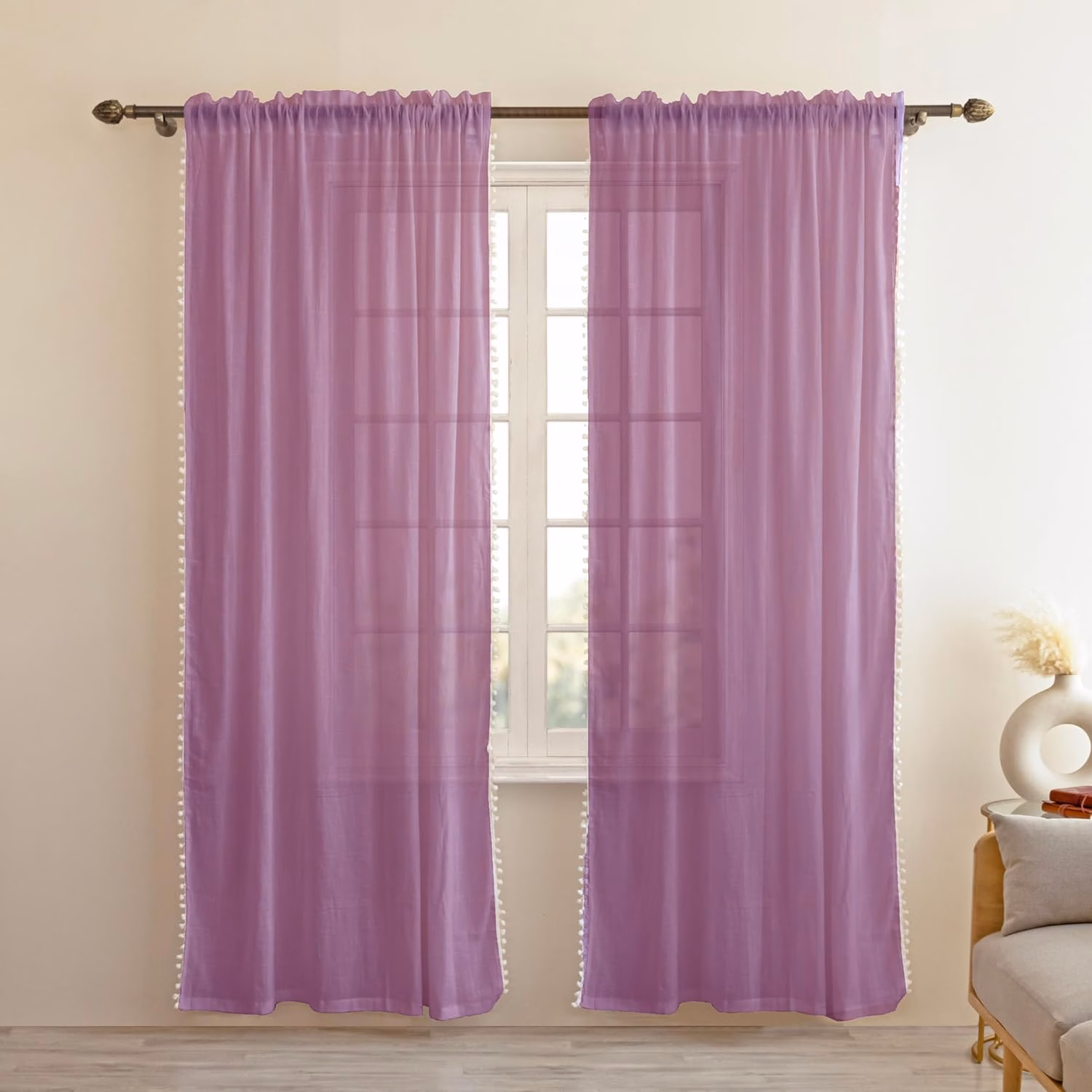 Seasons Solid Cotton Linen Curtain Window 5 Feet, Purple - Image 4