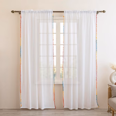 Seasons Cotton Sheer Curtains Window 5 Feet Multicolor, White
