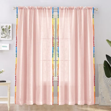 Seasons Sheer Curtains 7 Feet Long Panels Set, Baby Pink