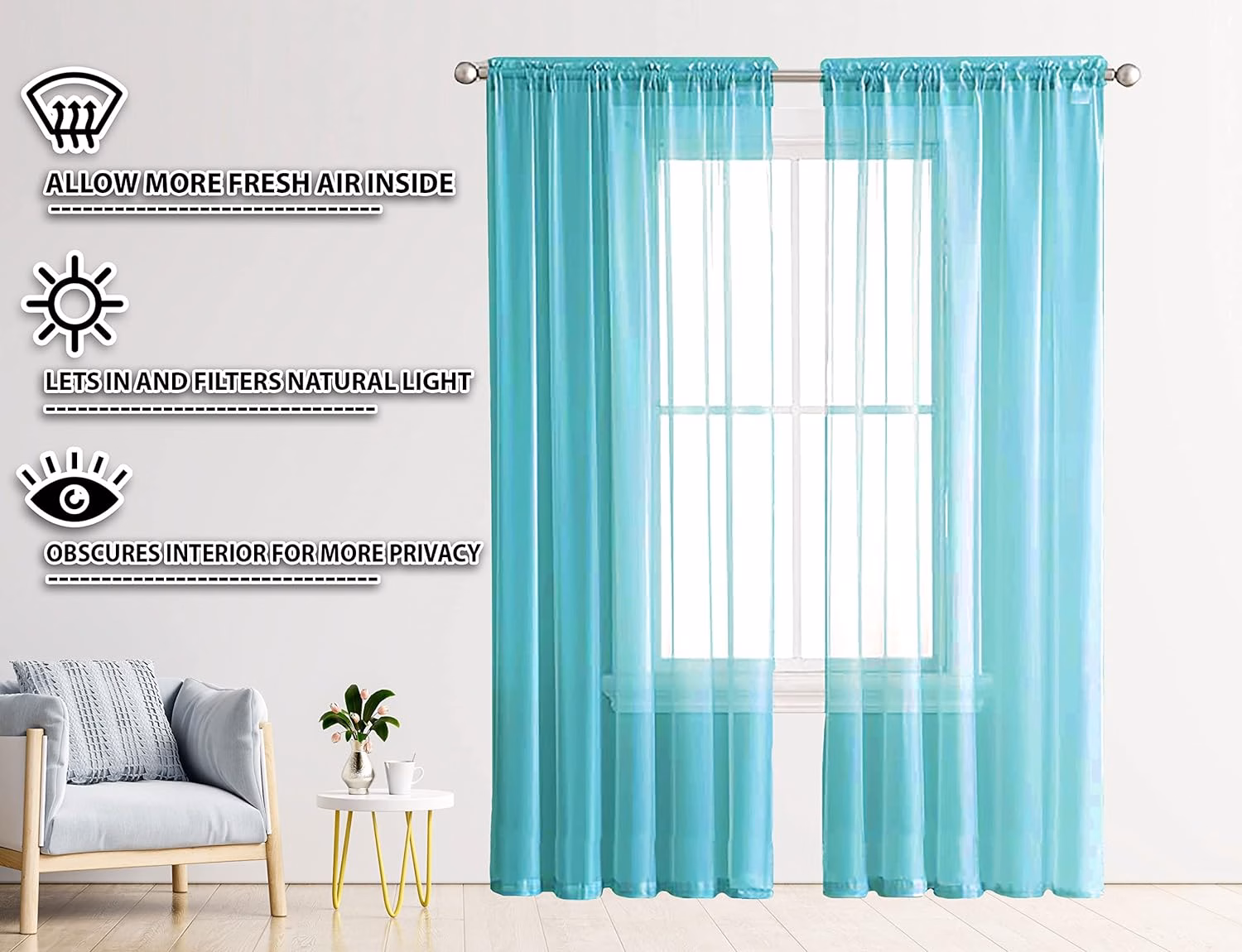 Seasons Sheer Curtains 7 Feet Drapes, Celeste - Image 3