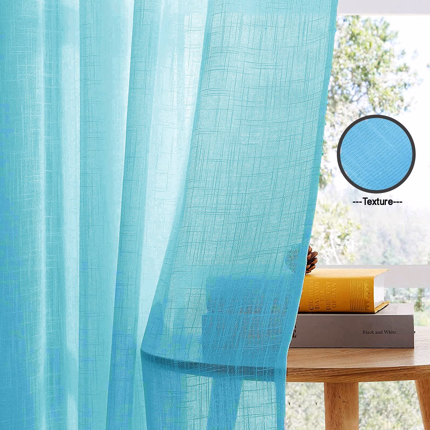 Seasons Sheer Curtains 7 Feet Drapes, Celeste - Image 4