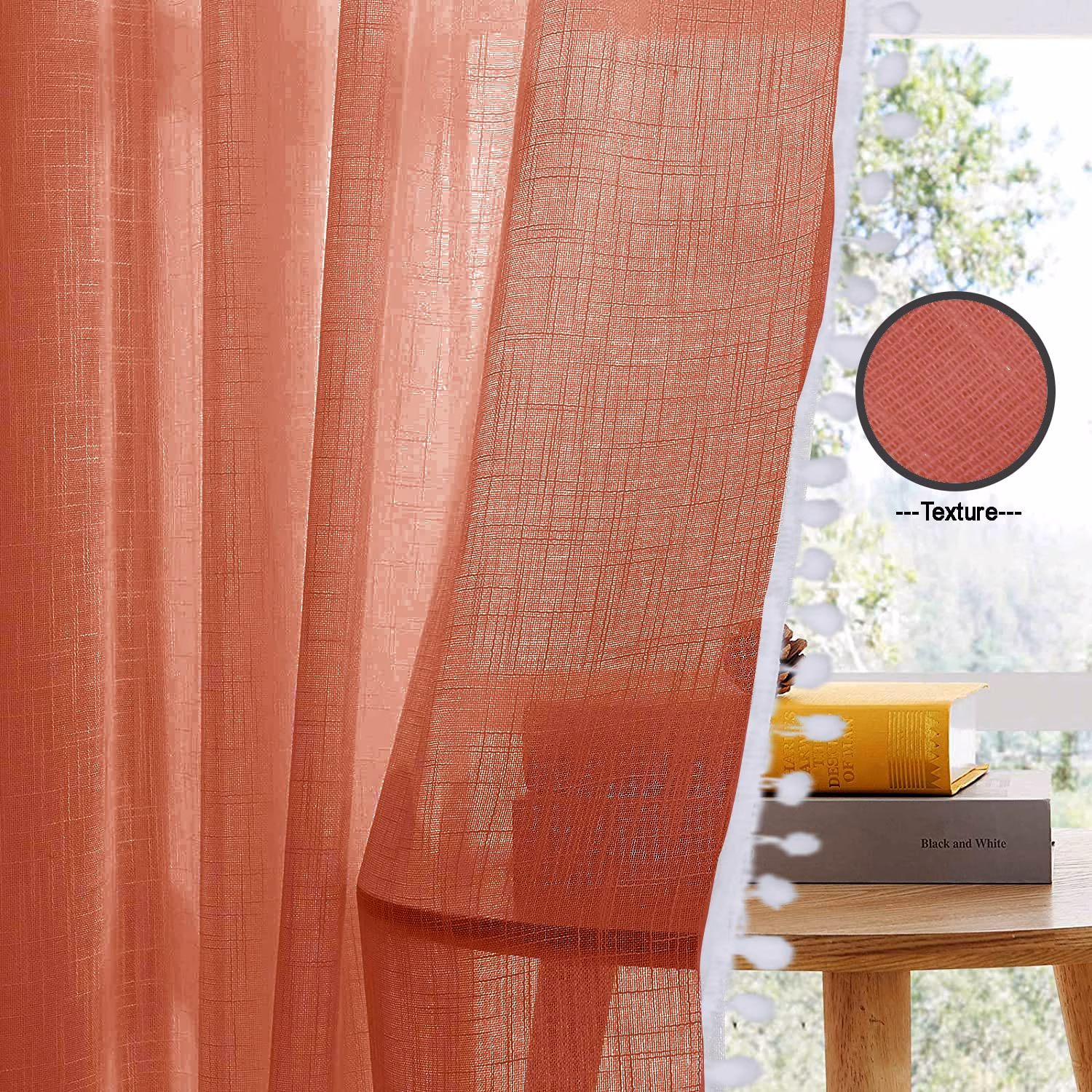 Seasons Sheer Linen Curtain for Long Door Border Pompoms - Image 4