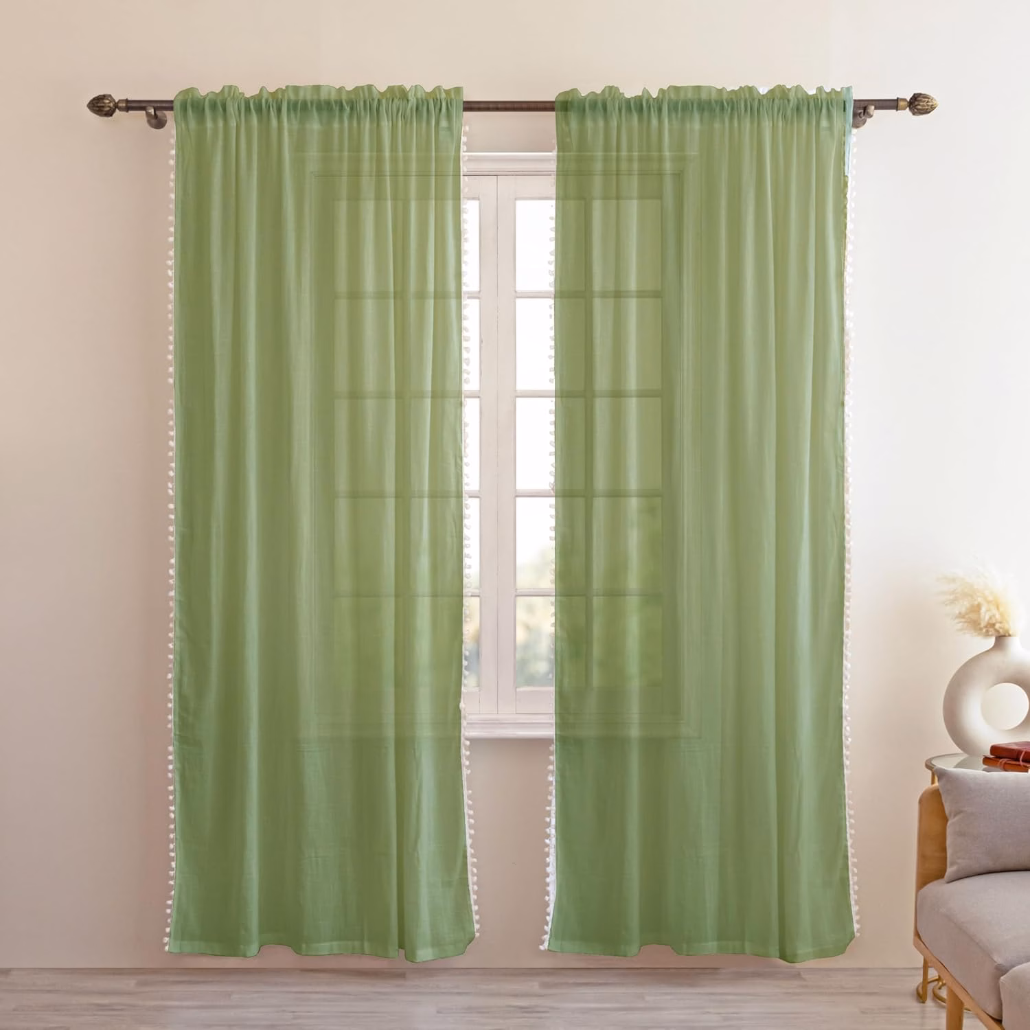 Seasons Premium Cotton Curtain Sheer Transparent, Mint Green - Image 4
