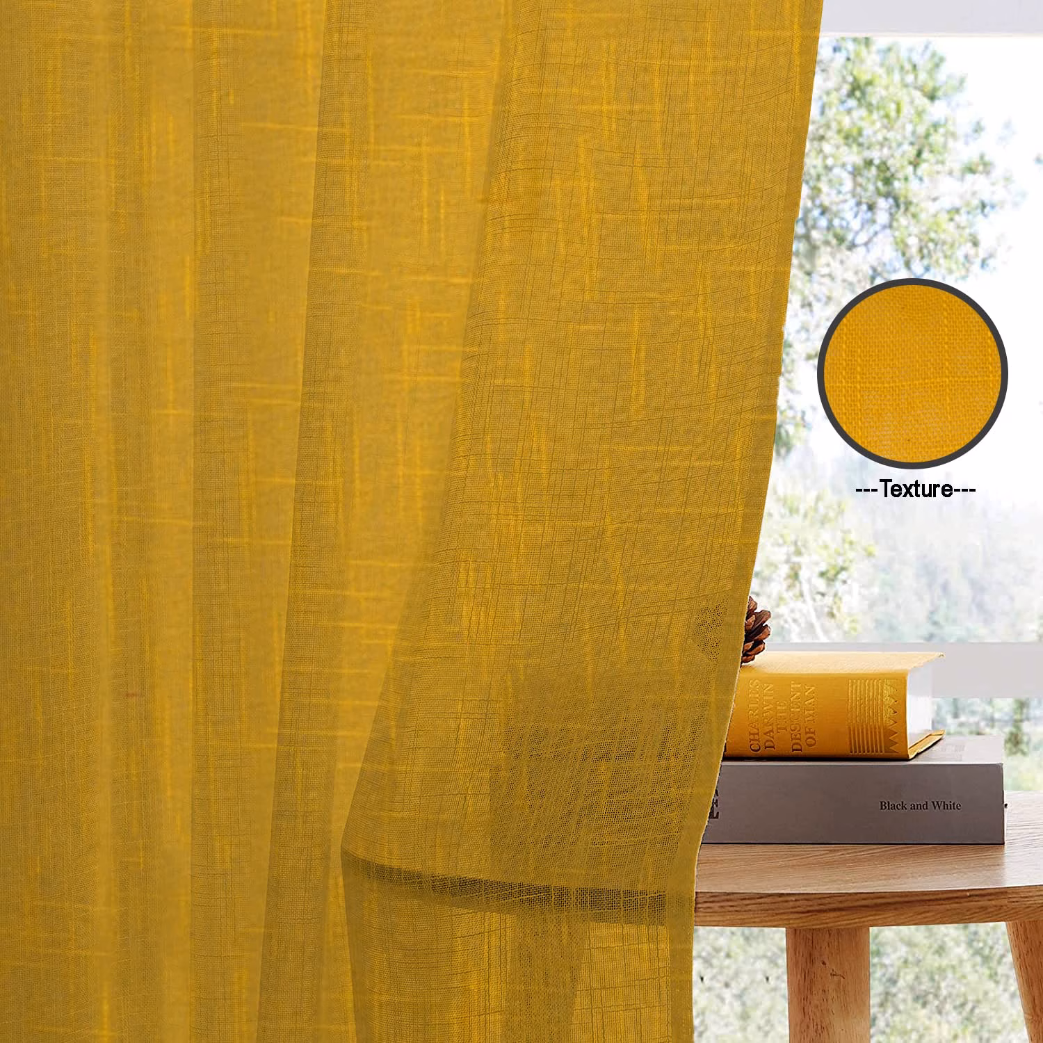 Seasons Sheer Curtains 7 Feet Door Cotton Transparent Curtains, Mustard - Image 4