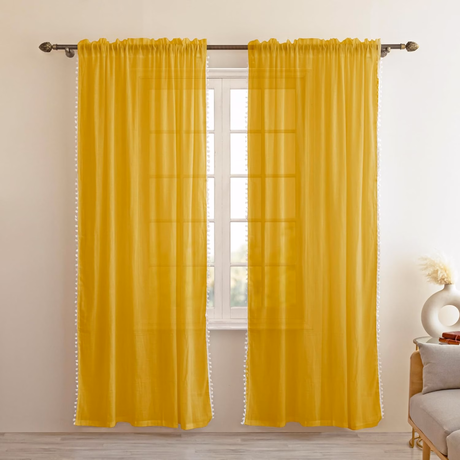 Seasons Door Sheer 7 Feet Long Drapes Curtain, Mustard - Image 4