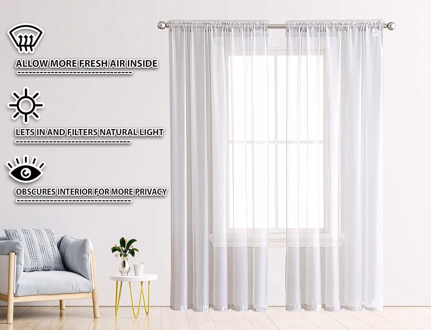Seasons Cotton Sheer Curtains 7 Feet Door, White - Image 3