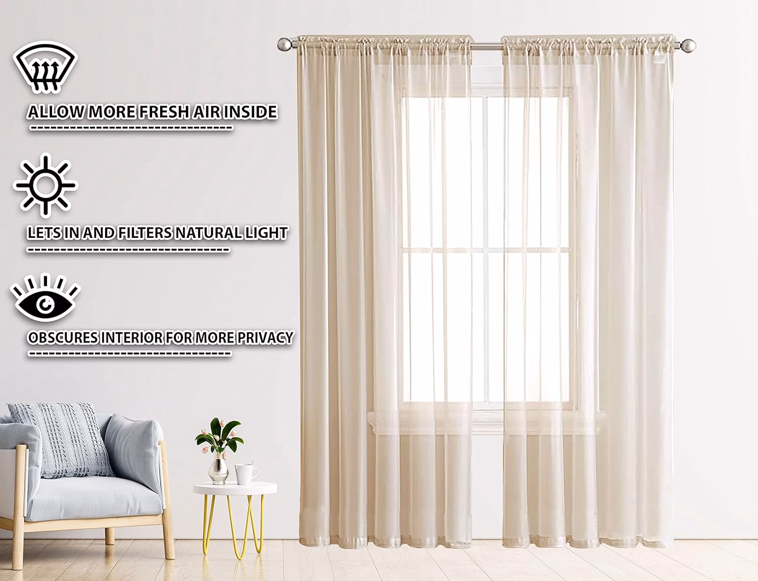 Seasons curtains 8 Feet long door panels Set of 2, beige - Image 3