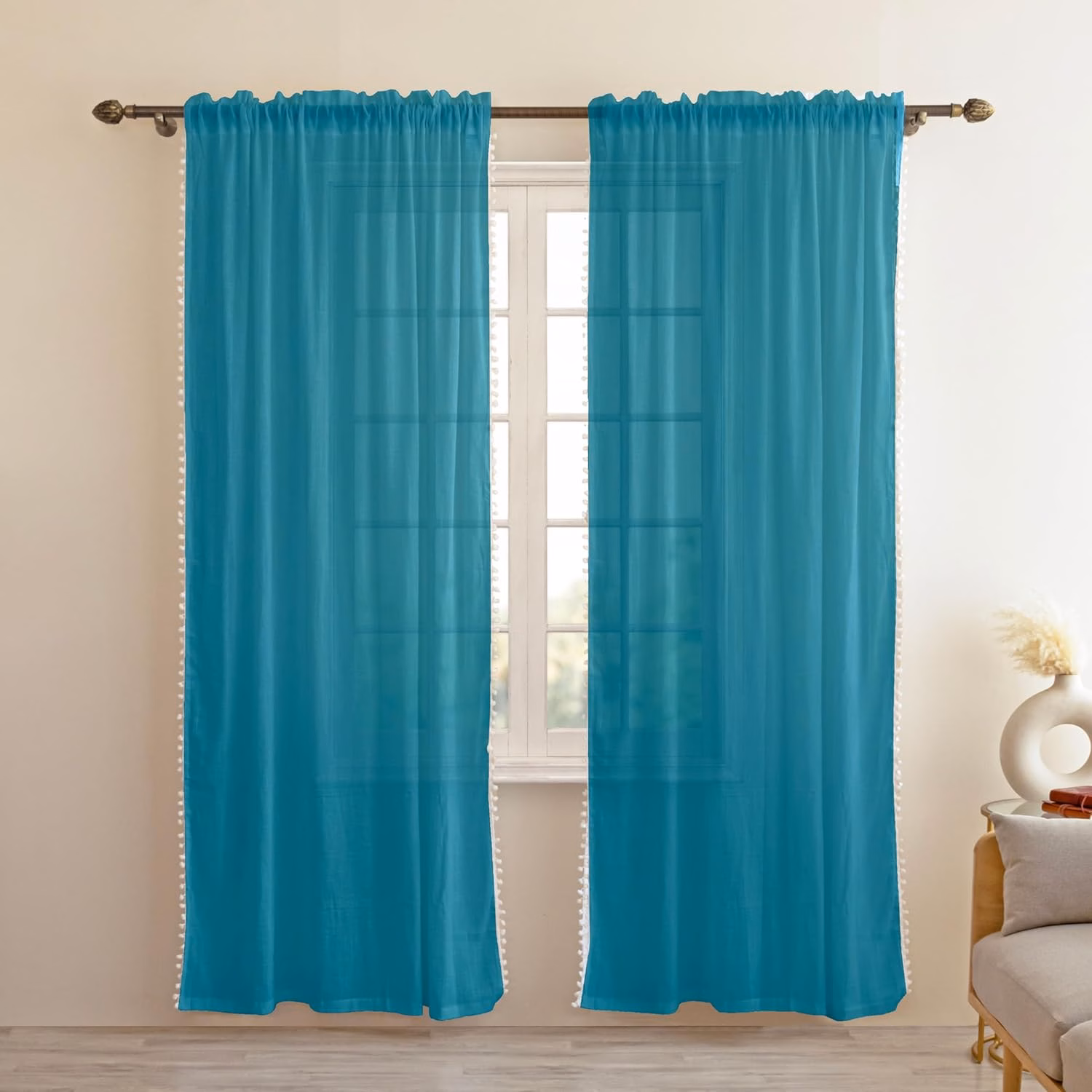 Seasons Sheer Long Door Curtains 8 Feet Curtain, Blue - Image 4