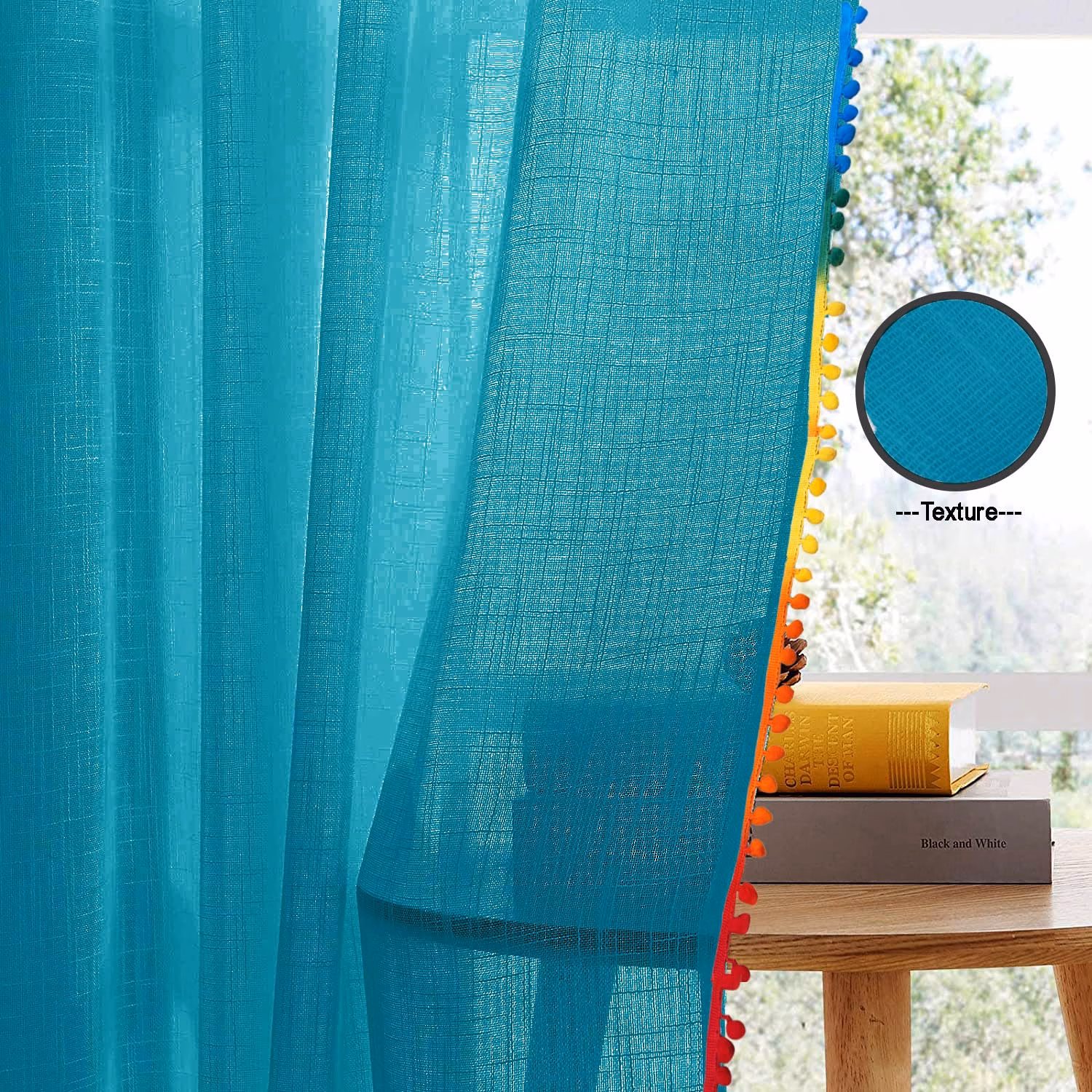 Seasons Sheer Long Door Curtains 8 Feet Curtain, Blue - Image 4