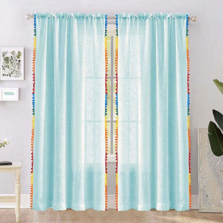 Seasons Cotton Sheer Long Door Curtains 8 Feet Long Drapes, Celeste