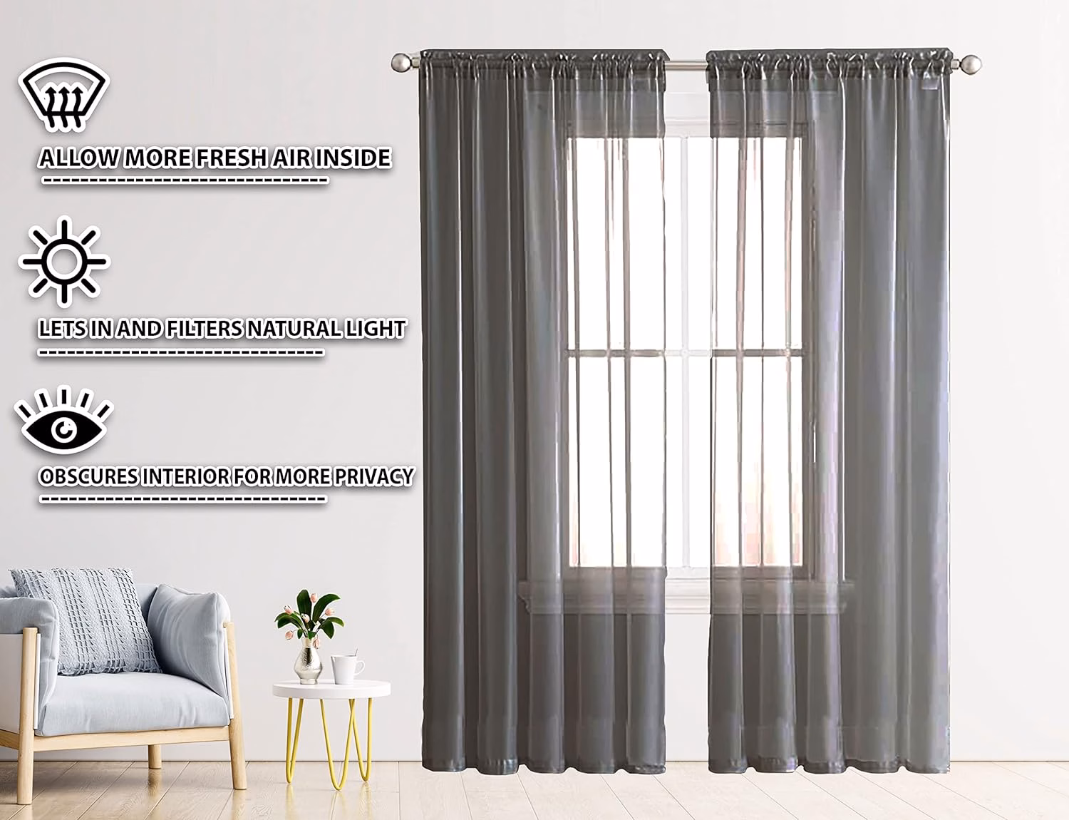 Seasons Cotton Sheer Curtains Door 8 Feet, Grey - Image 3