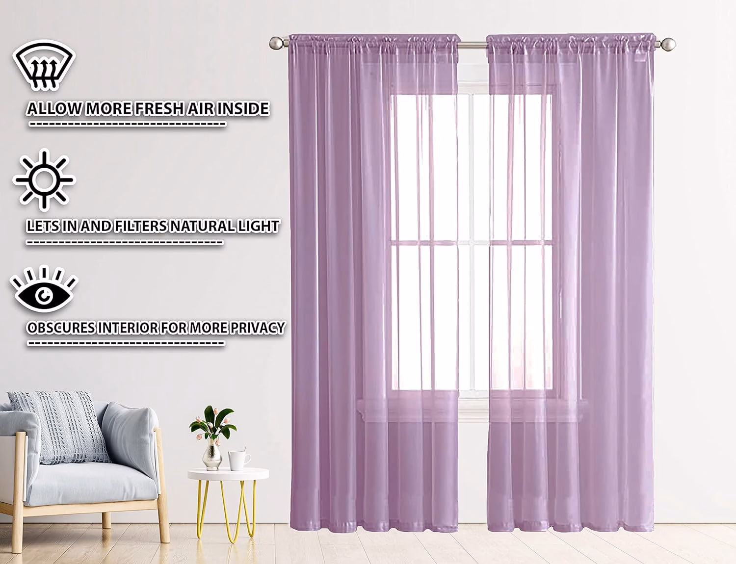 Seasons Sheer Cotton Curtains Long Door 8 Feet, Purple - Image 3