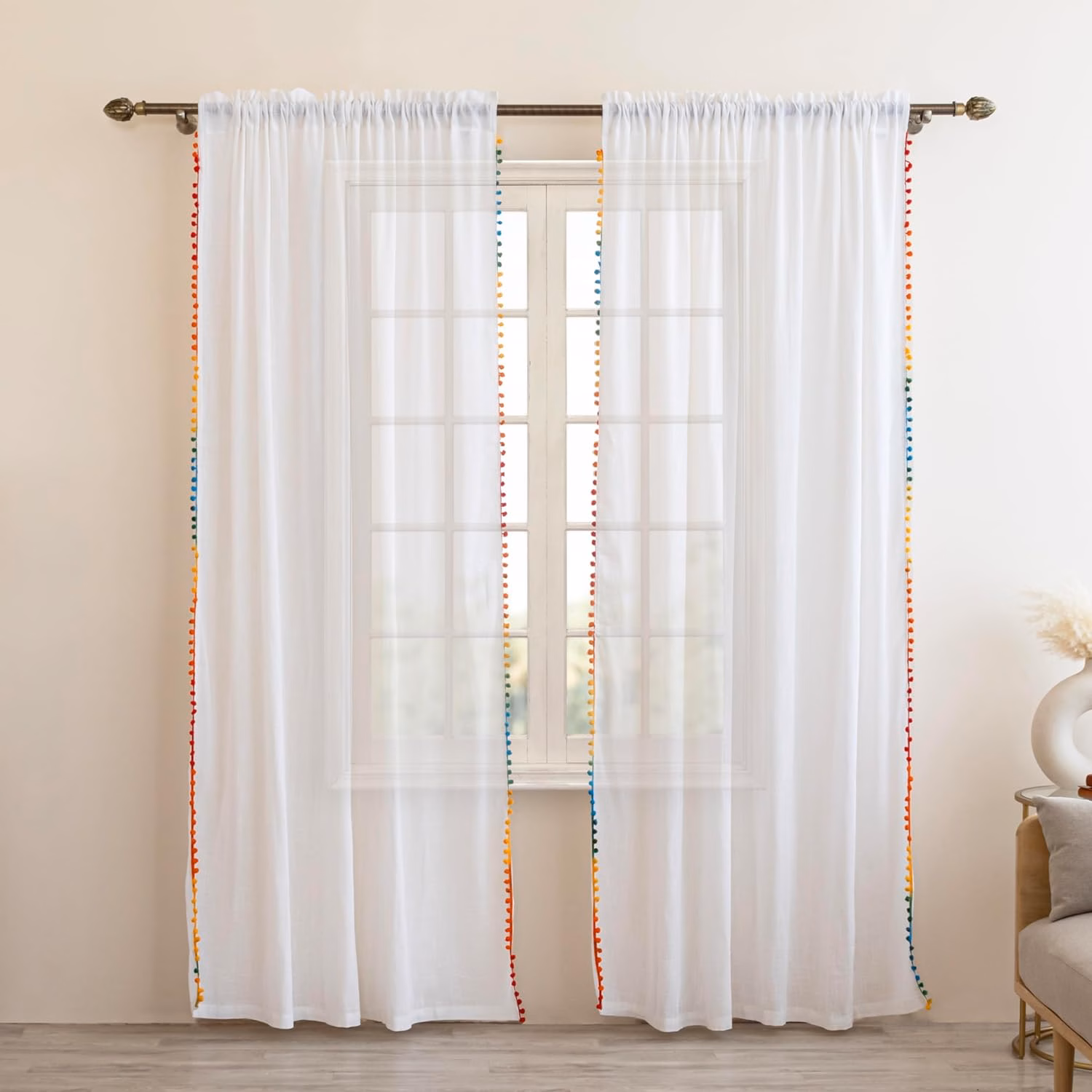 Seasons Cotton Sheer Curtains Long Door 8 Feet, White - Image 3