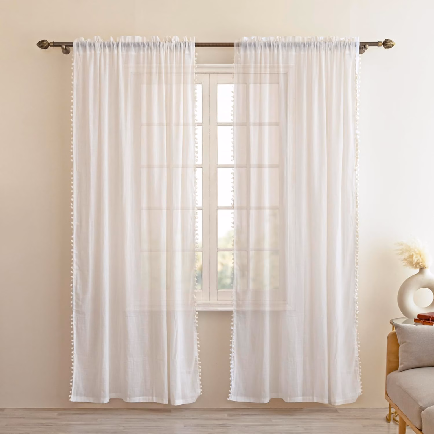 Seasons Cotton Sheer Curtains Long Door 9 Feet, White - Image 4