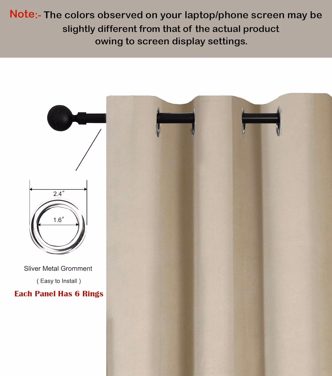 Seasons Beige Blackout Curtains 5 Feet - Image 3