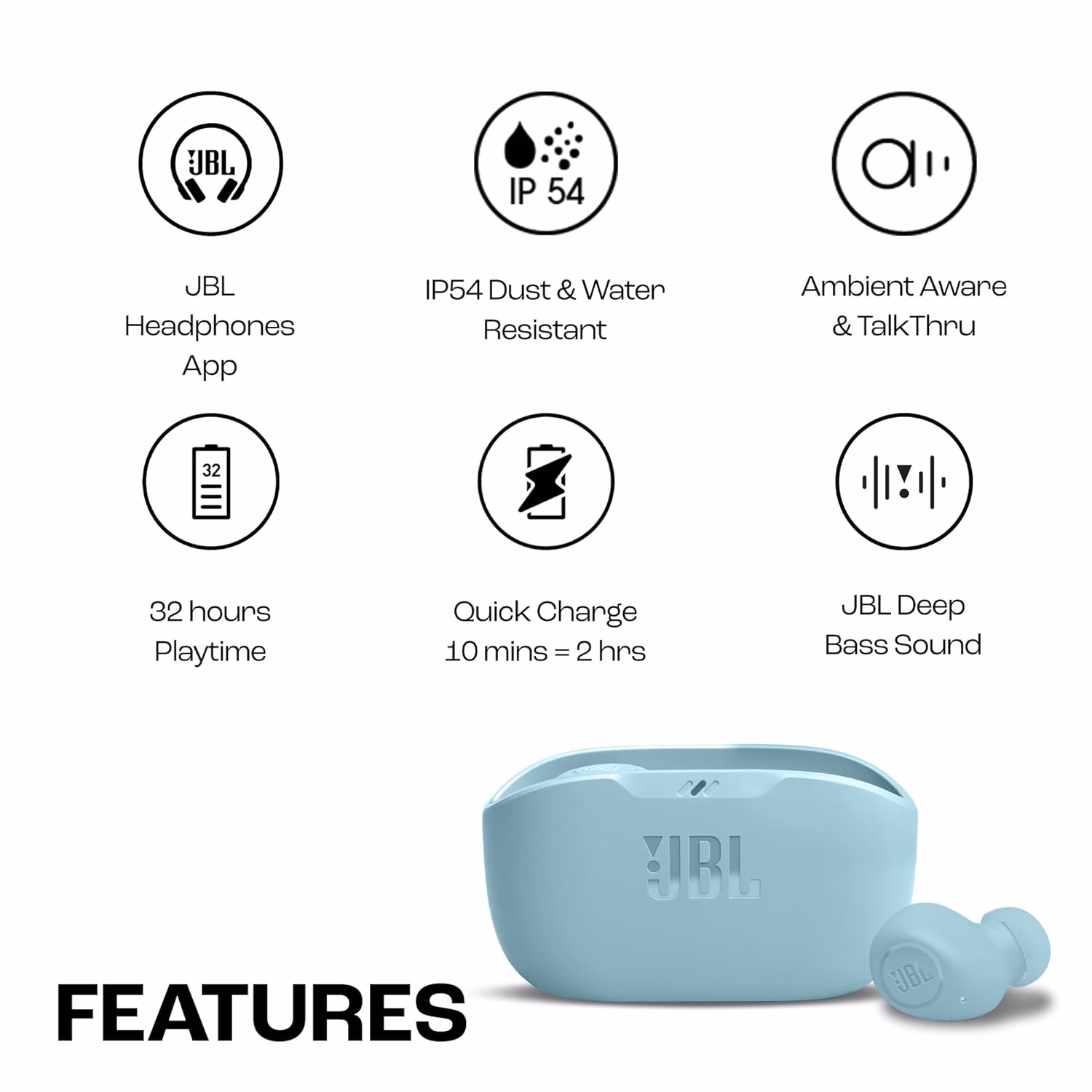 JBL Wave Buds TWS, 32Hr Playtime, IP54, Smart Ambient & TalkThru Mode, JBL App, Bluetooth Headset??(Mint, In the Ear) - Image 3