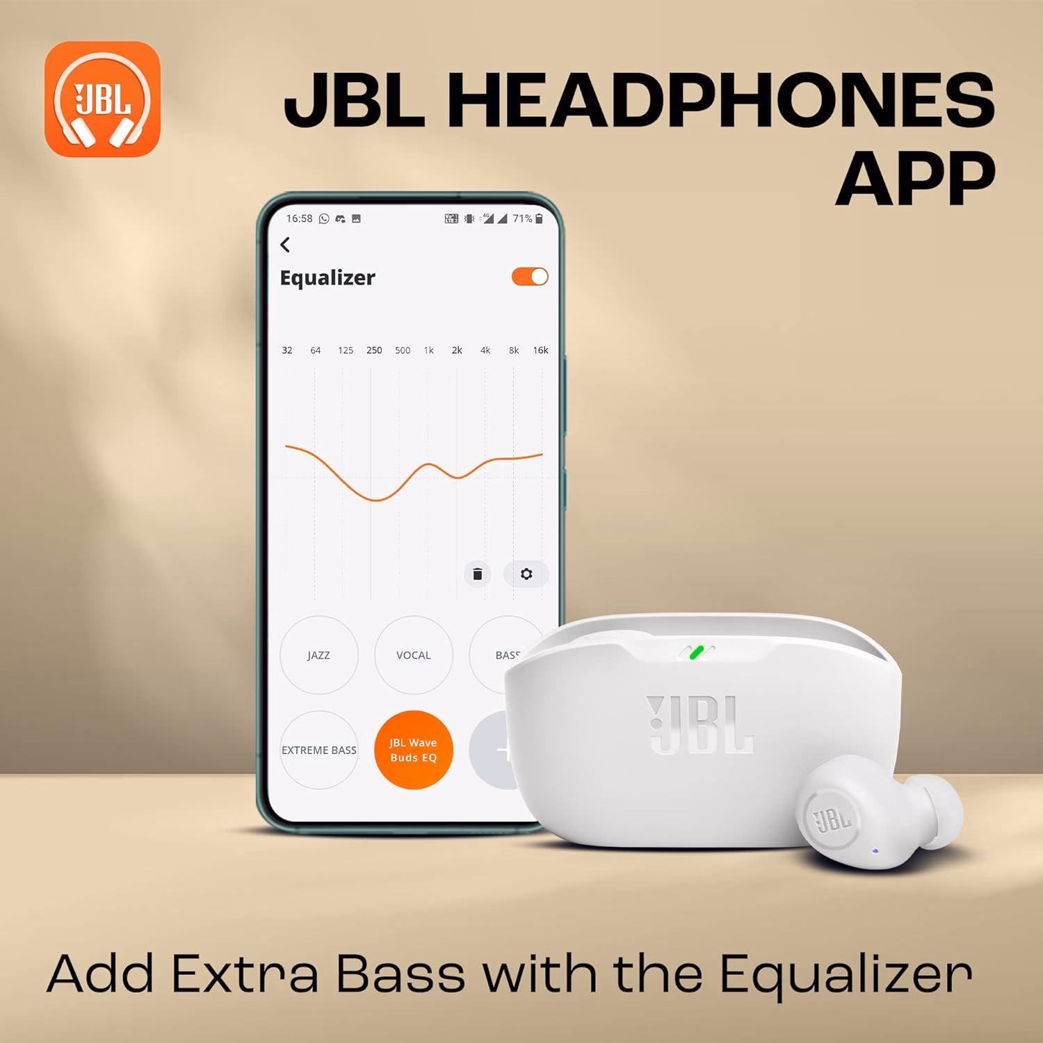JBL Wave Buds TWS, 32Hr Playtime, IP54, Smart Ambient & TalkThru Mode, JBL App, Bluetooth Headset??(White, In the Ear) - Image 4