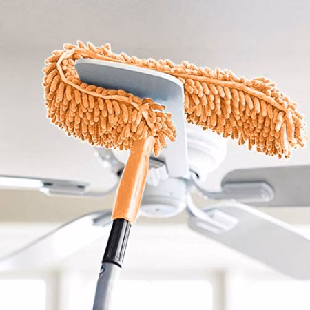 Seasons Stainless Steel Extendable Telescopic Rod, Foldable Microfiber Fan Cleaning Duster, Flexible Bendable Fan Mop Head, Quick and Easy Cleaning | Home, Kitchen, Car, Ceiling, Office, Orange