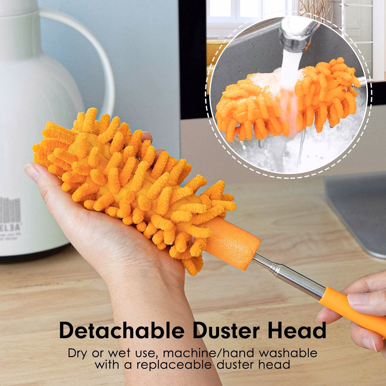Seasons Duster for Cleaning, Tukuos Hand Washable Dusters with 2pcs Replaceable Microfiber Head, Extendable Pole, Detachable Cleaning Brush Tool for Office, Car, Window, Furniture, Ceiling Fan - Image 3
