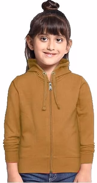 Girl's Cotton Light Beige Hooded Sweatshirt