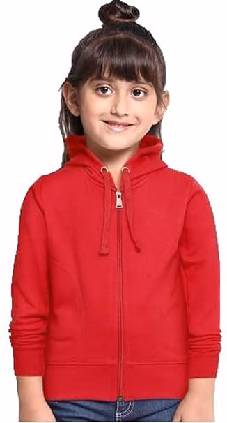 Girl's Cotton Red Hooded Sweatshirt