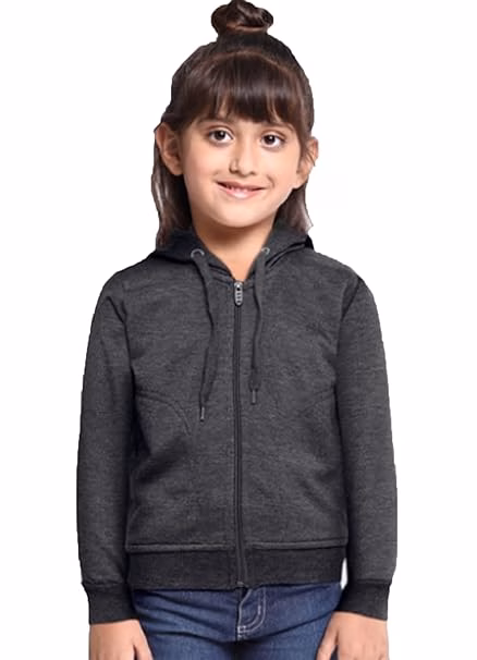 Girl's Cotton Charcoal Grey Hooded Sweatshirt