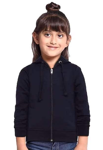 Girl's Cotton Navy Blue Hooded Sweatshirt
