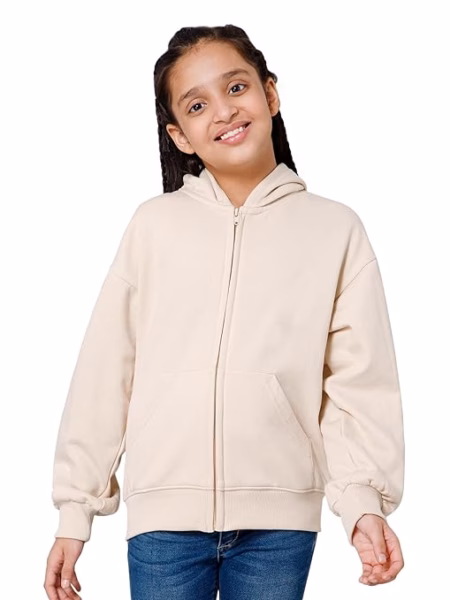 Girl's Oversized Light Beige Hooded