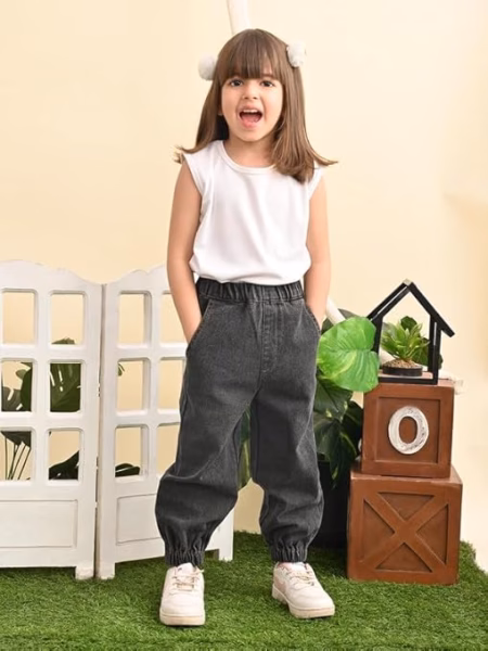 Girls Stretchable Denim Black Pant