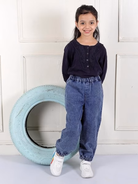Girls Stretchable Denim Blue Pant