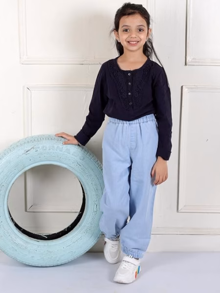 Girls Stretchable Denim Sky Blue Pant
