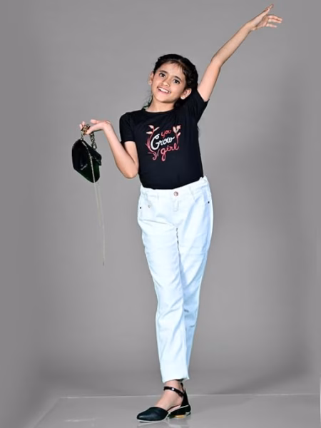 Girls Stretchable Denim White Pant