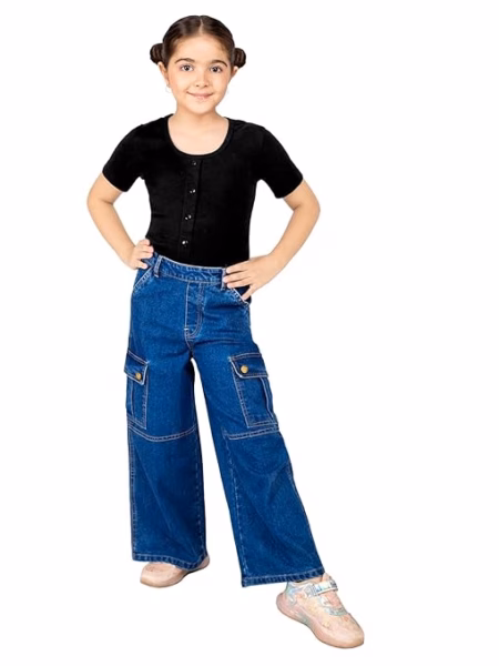 Girls Comfort Fit Cargo Dark Blue Jeans