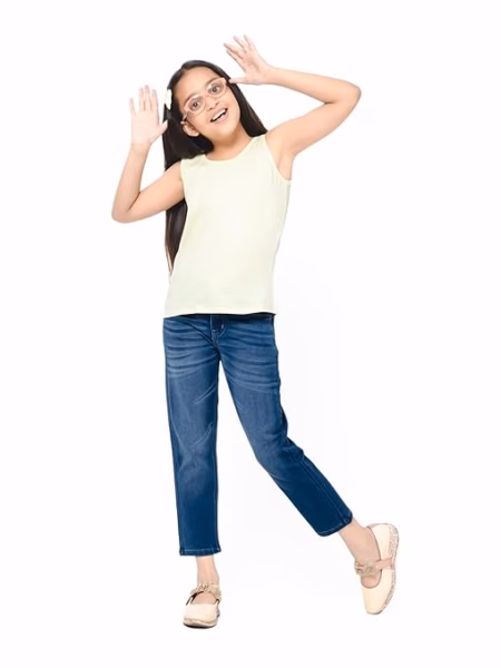 Girls Stretchable Denim Med Blue Pant