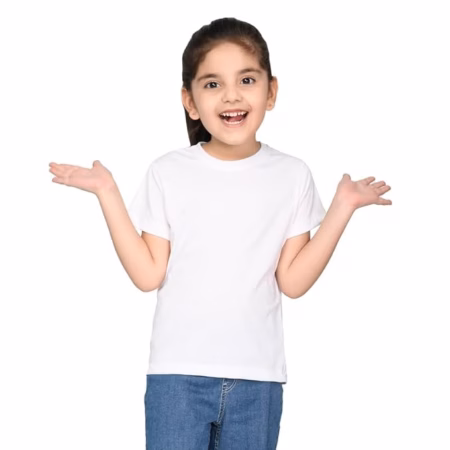 Girls Cotton Round Neck White T shirt